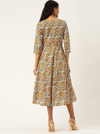 Women's White Floral Wrap Kurta Dress