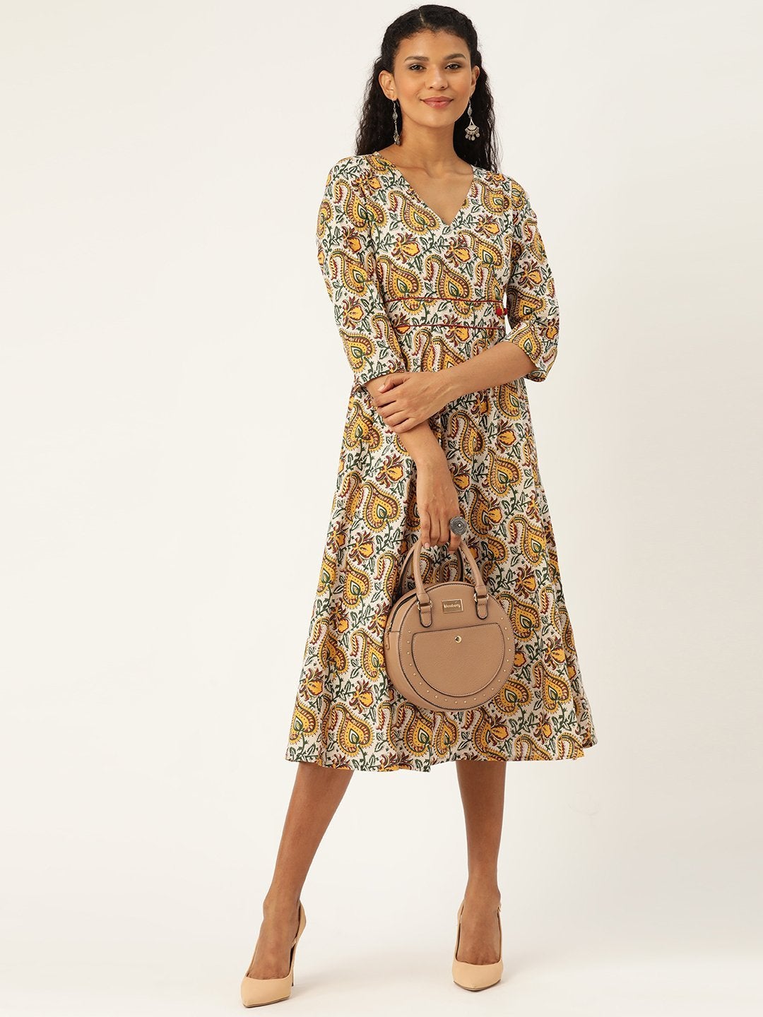 Women's White Floral Wrap Kurta Dress