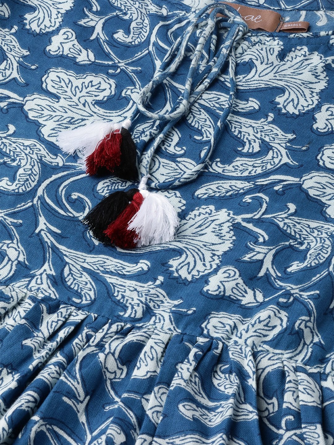 Women's Blue Floral Gathered Kurta Dress