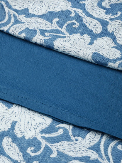 Women's Blue Floral Gathered Kurta Dress