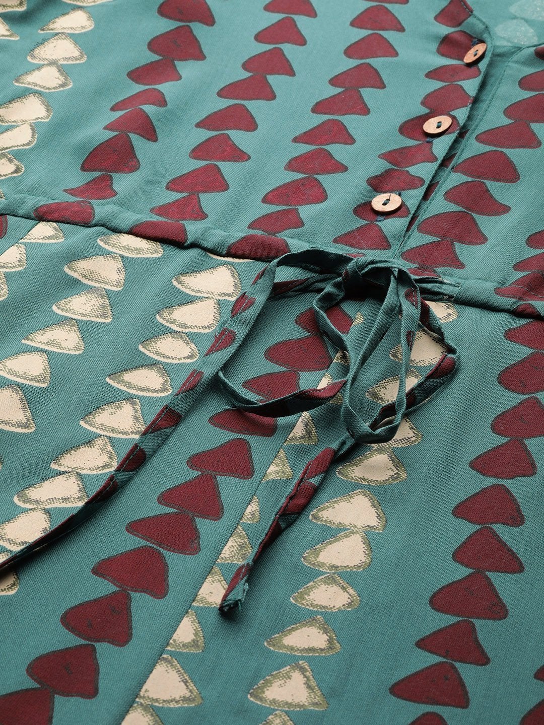 Women's Teal Geo Print Drawstring Kurta Dress