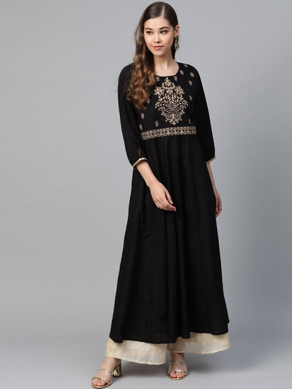 Women's Black Zari Embroidery Anarkali