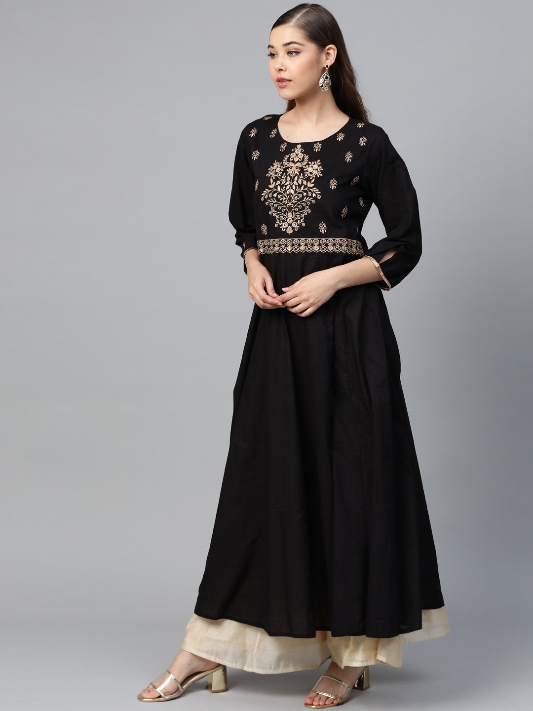 Women's Black Zari Embroidery Anarkali