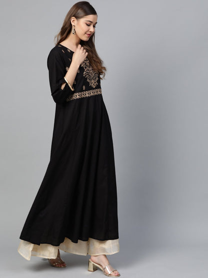 Women's Black Zari Embroidery Anarkali