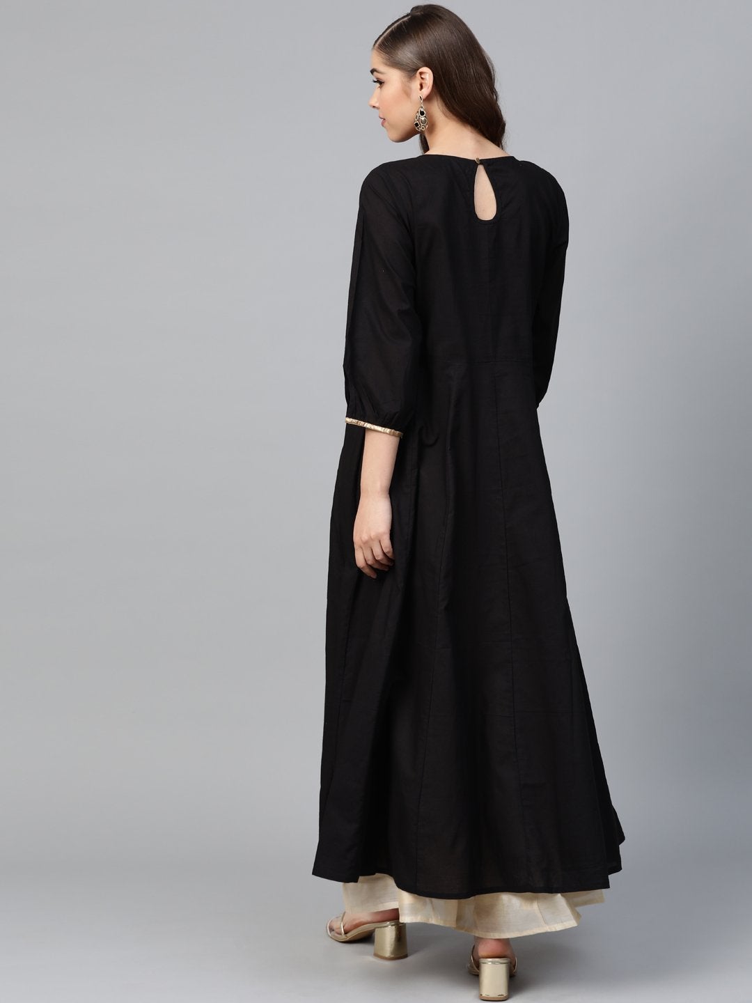 Women's Black Zari Embroidery Anarkali