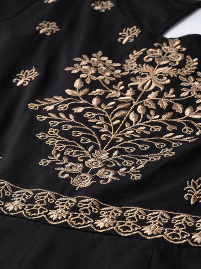 Women's Black Zari Embroidery Anarkali