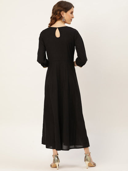 Women's Black Zari Embroidery Kurta Dress