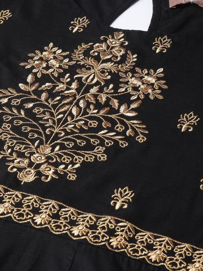 Women's Black Zari Embroidery Kurta Dress