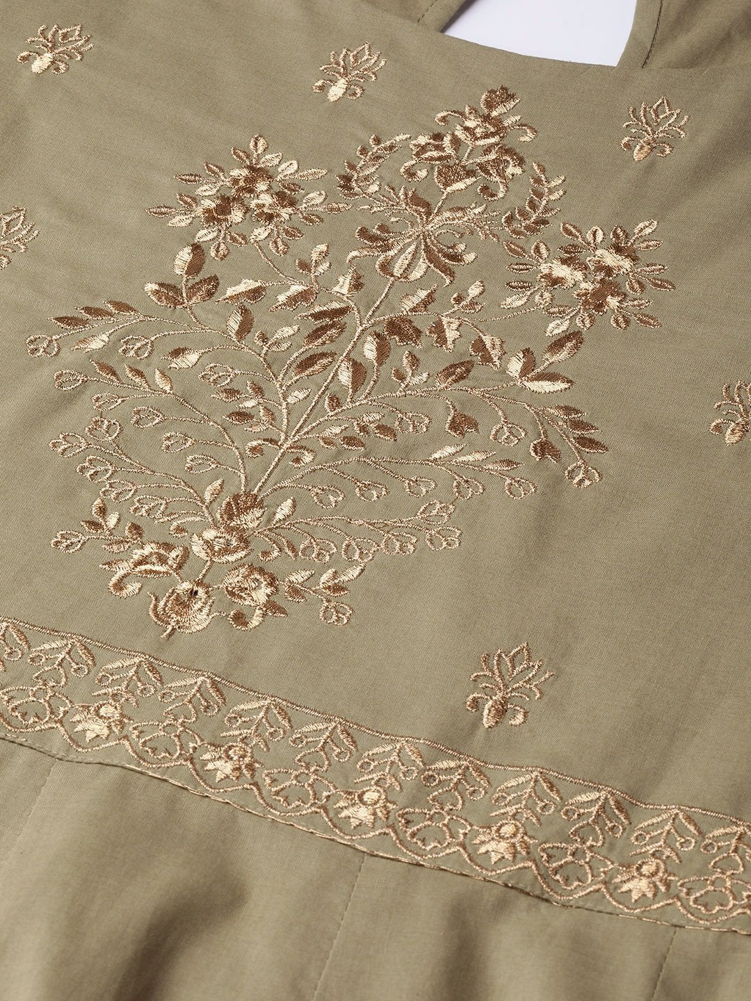Women's Olive Zari Embroidery Kurta Dress