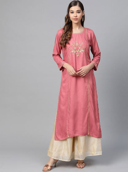 Women's Pink Front Panel Zari Embroidery