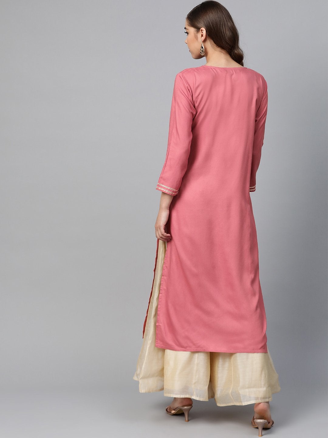 Women's Pink Front Panel Zari Embroidery