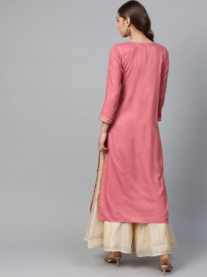 Women's Pink Front Panel Zari Embroidery