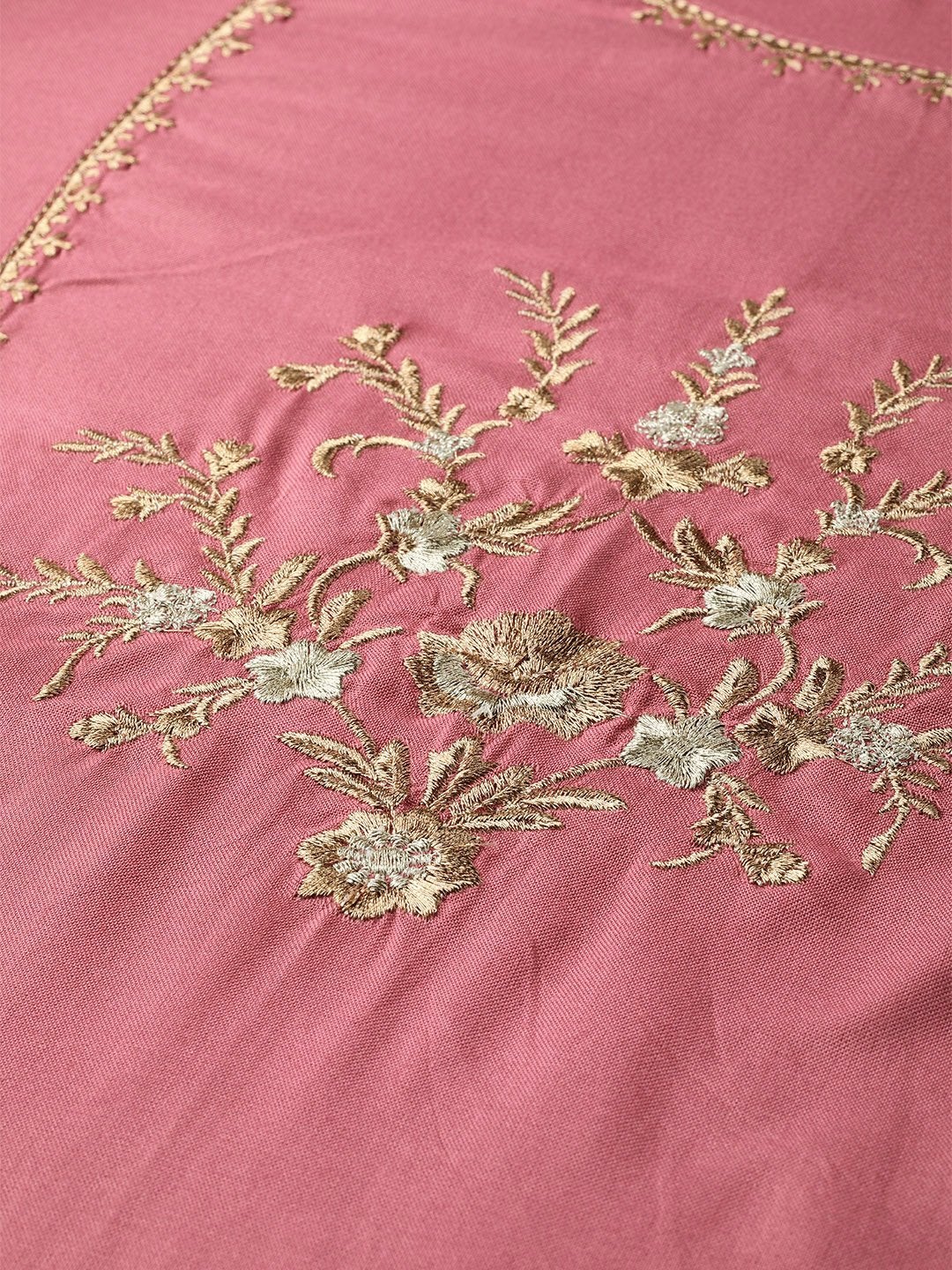 Women's Pink Front Panel Zari Embroidery