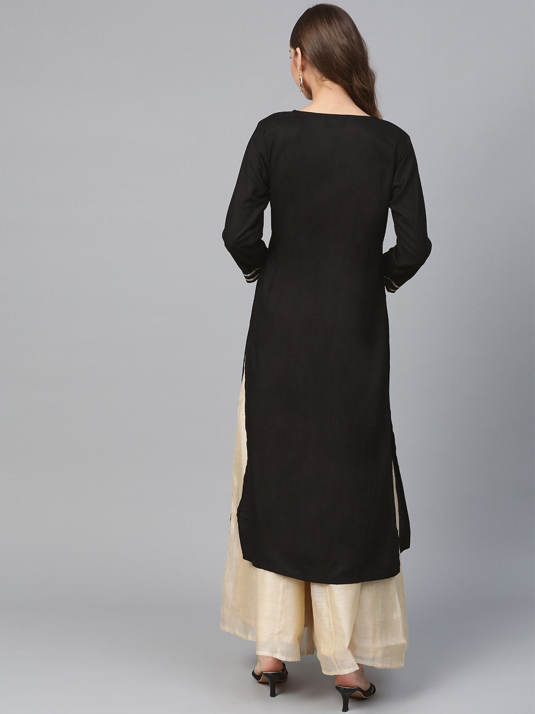 Women's Black Front Panel Zari Embroidery