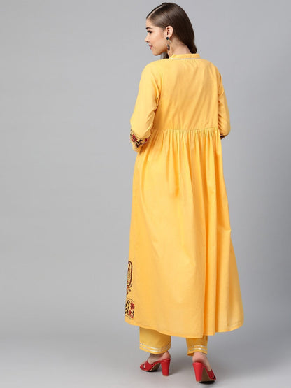 Women's Yellow Border Block Print Front Button