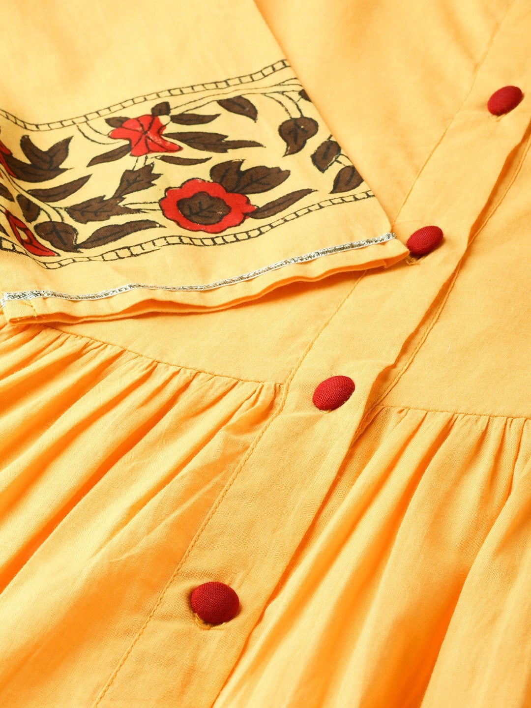 Women's Yellow Border Block Print Front Button