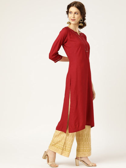 Women's Maroon Lace Detail Straight