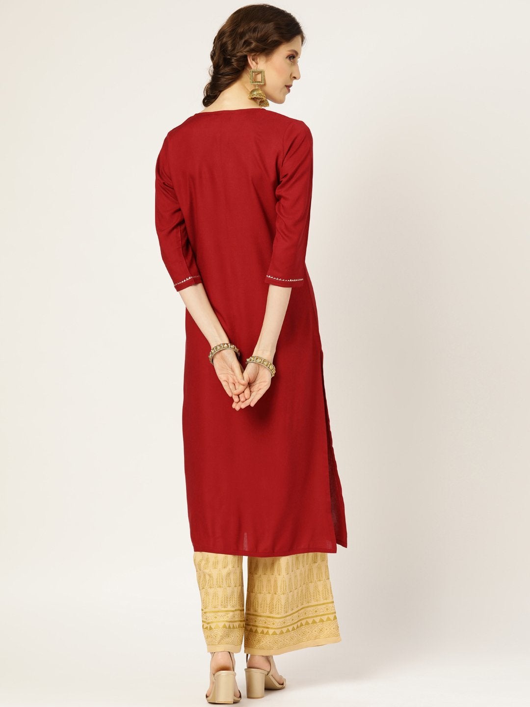 Women's Maroon Lace Detail Straight