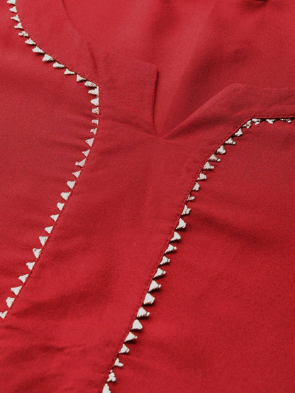 Women's Maroon Lace Detail Straight