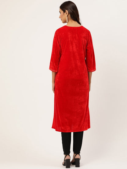 Women's Red Peacock Zari Embroidered