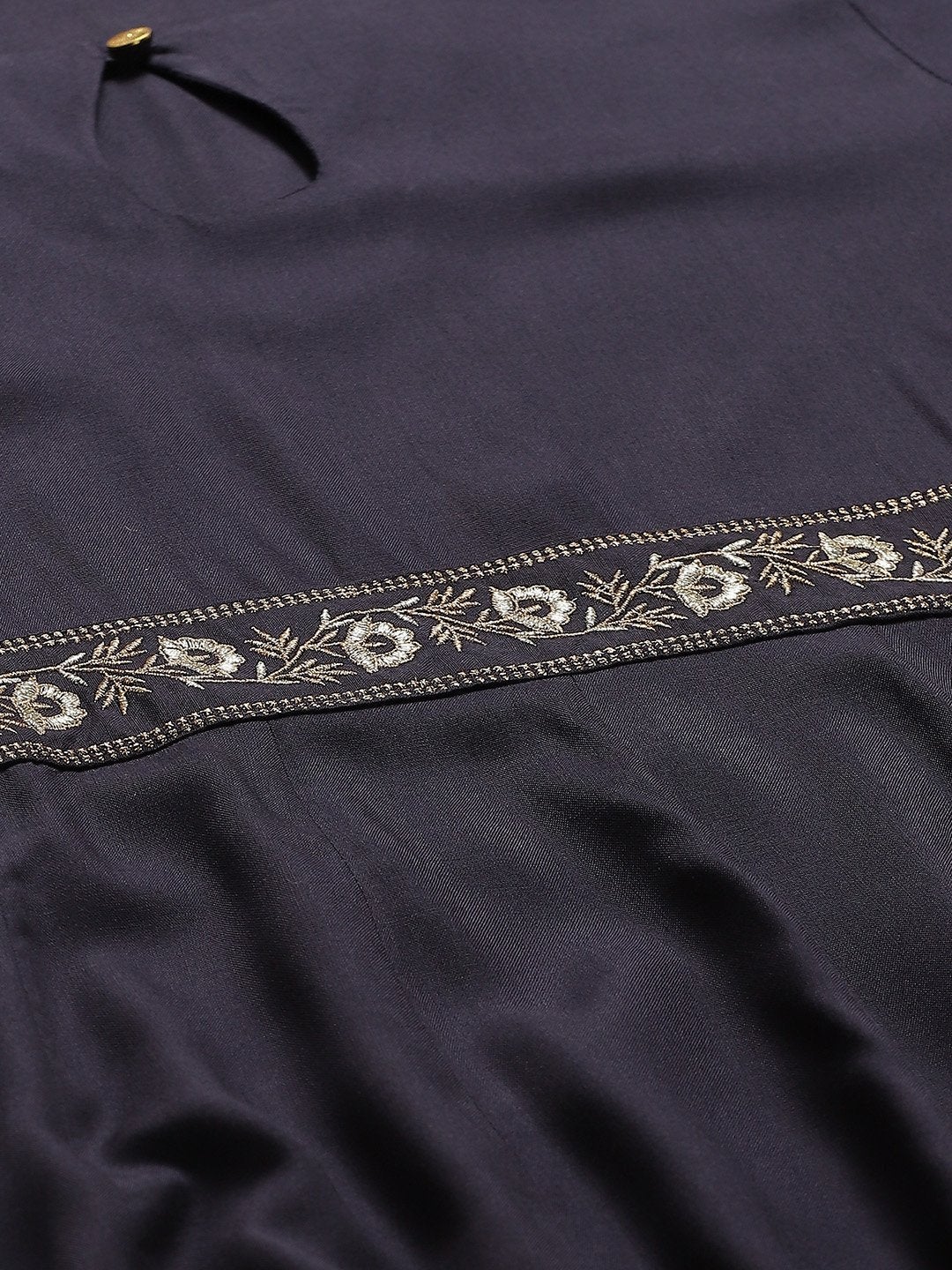 Women's Navy Embroidered Waist Anarkali