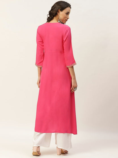 Women's Fuchsia Pocket Embroidered Gathered