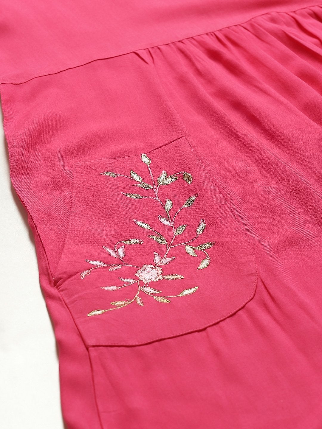Women's Fuchsia Pocket Embroidered Gathered