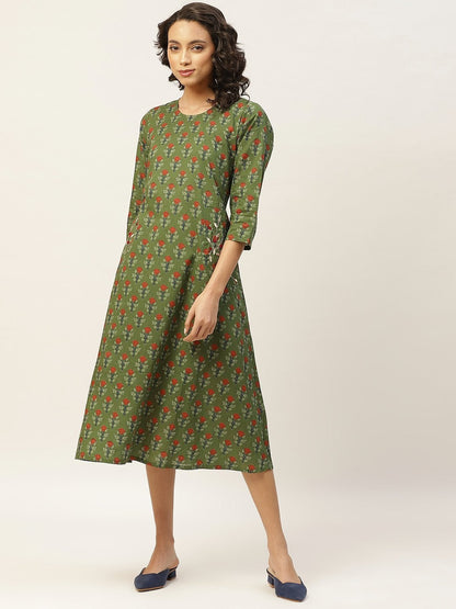 Women's Olive Floral Pocket Embroidery
