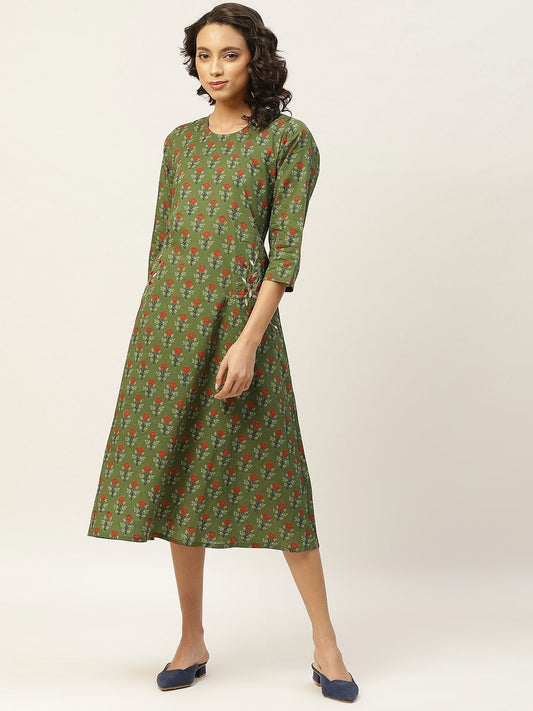 Women's Olive Floral Pocket Embroidery