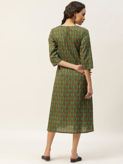 Women's Olive Floral Pocket Embroidery