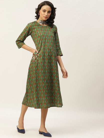 Women's Olive Floral Pocket Embroidery