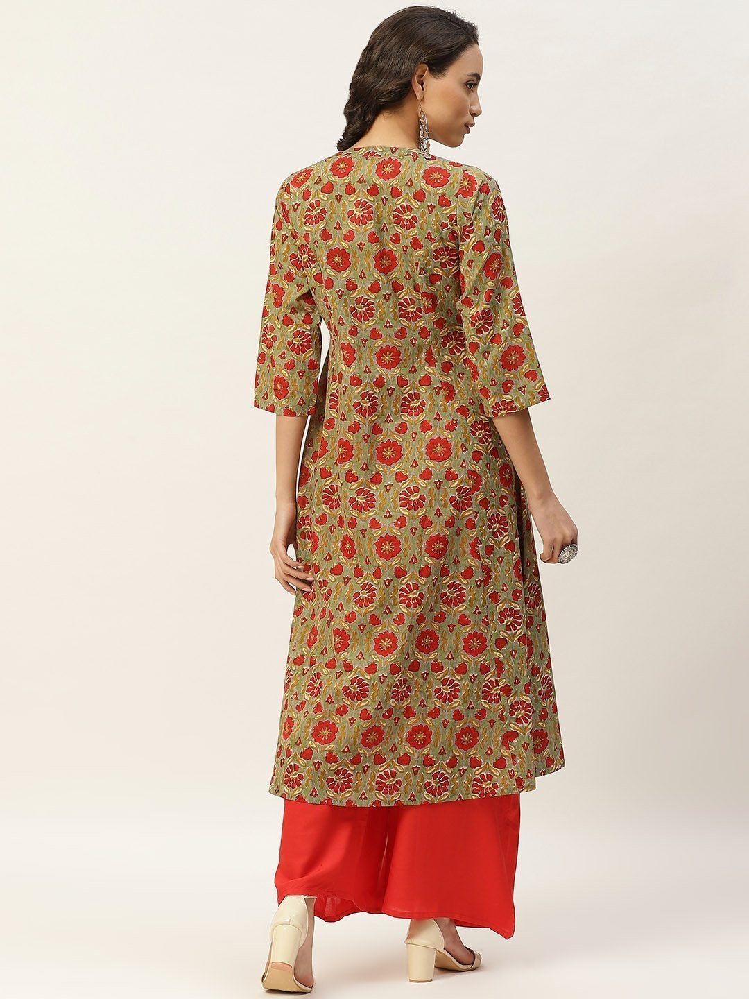 Women's Grey Floral Zari Embroidery Front Open