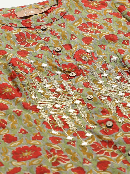Women's Grey Floral Zari Embroidery Front Open