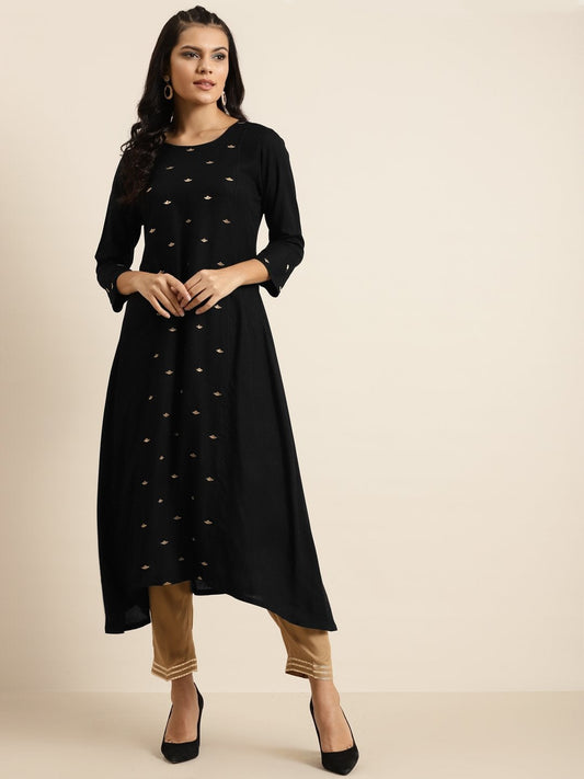 Women's Black A-Line Zari Embroidery