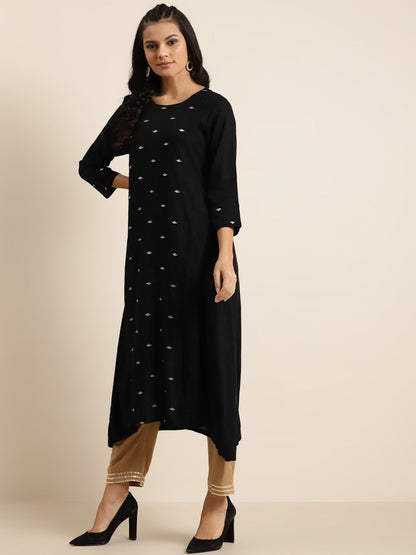 Women's Black A-Line Zari Embroidery