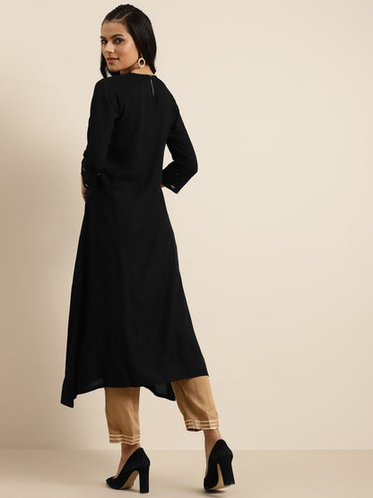 Women's Black A-Line Zari Embroidery
