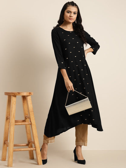 Women's Black A-Line Zari Embroidery