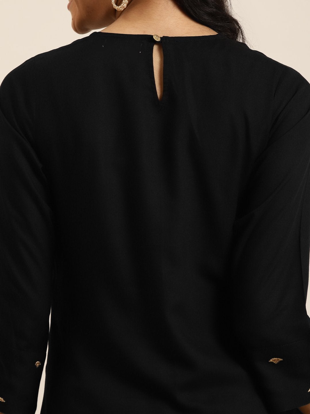 Women's Black A-Line Zari Embroidery