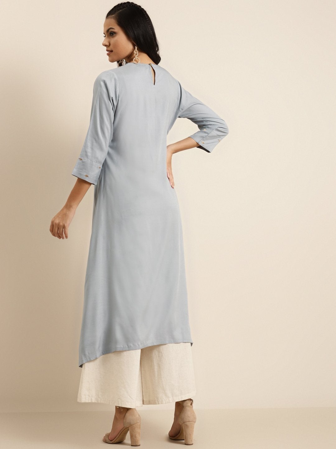 Women's Grey A-Line Zari Embroidery