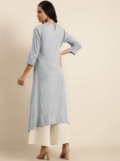 Women's Grey A-Line Zari Embroidery