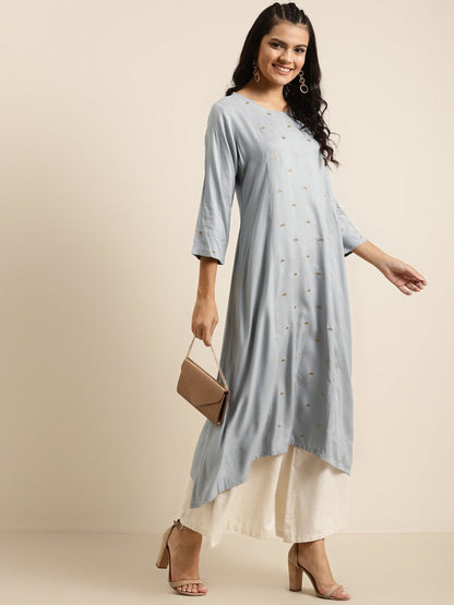 Women's Grey A-Line Zari Embroidery
