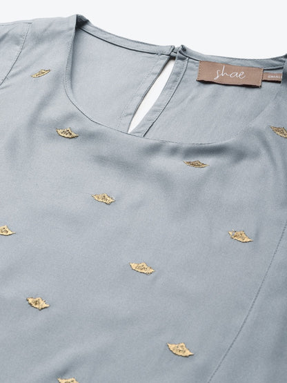Women's Grey A-Line Zari Embroidery