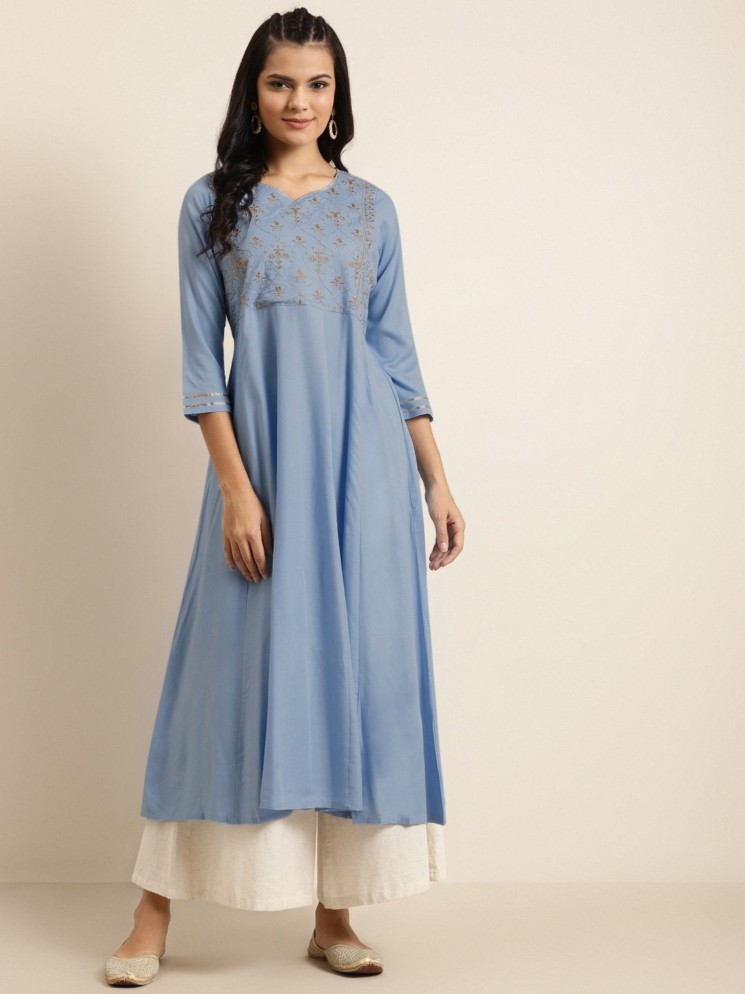Women's Blue Zari Embroidery Anarkali