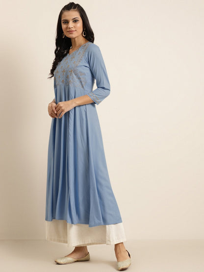 Women's Blue Zari Embroidery Anarkali