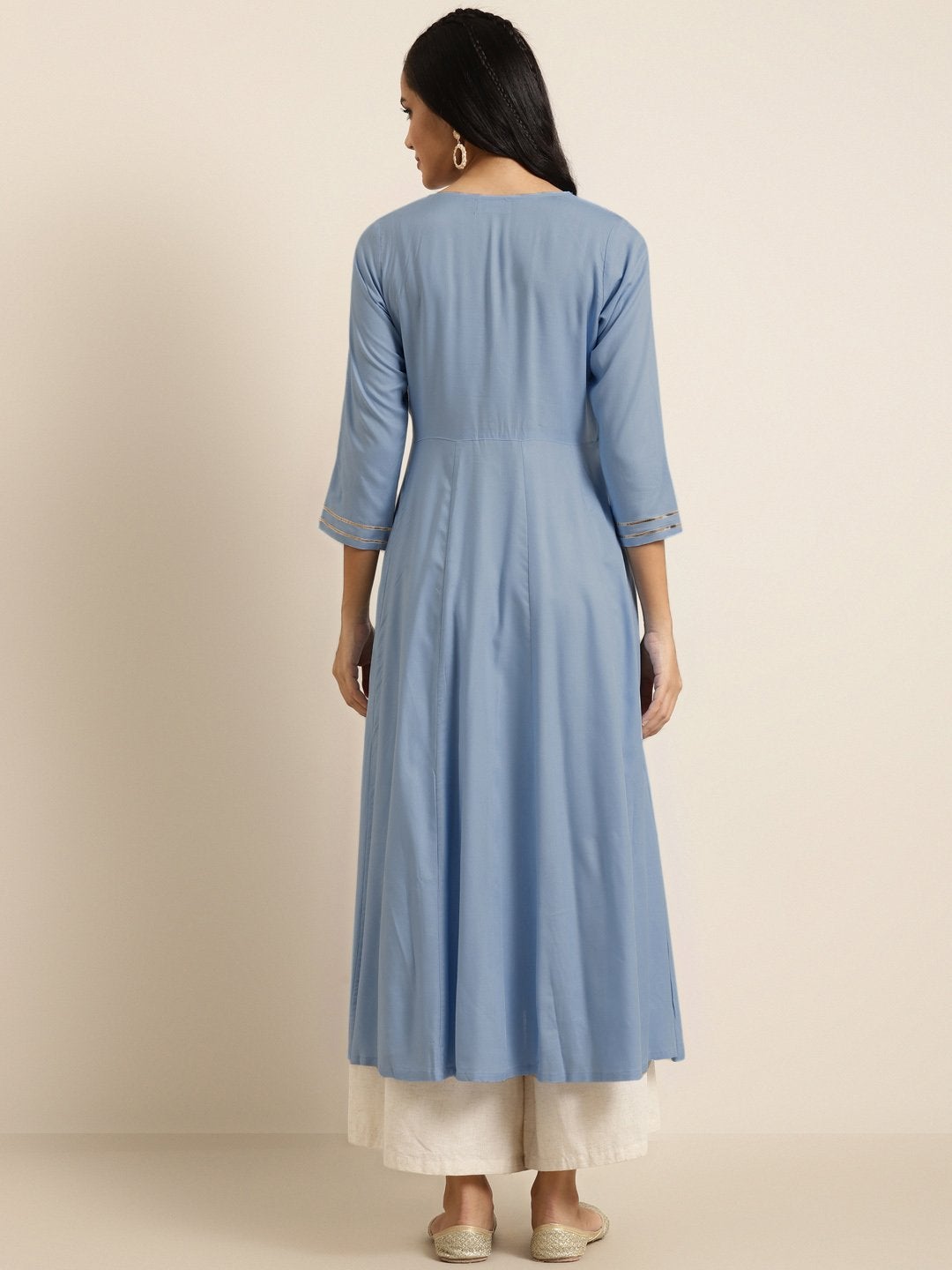 Women's Blue Zari Embroidery Anarkali