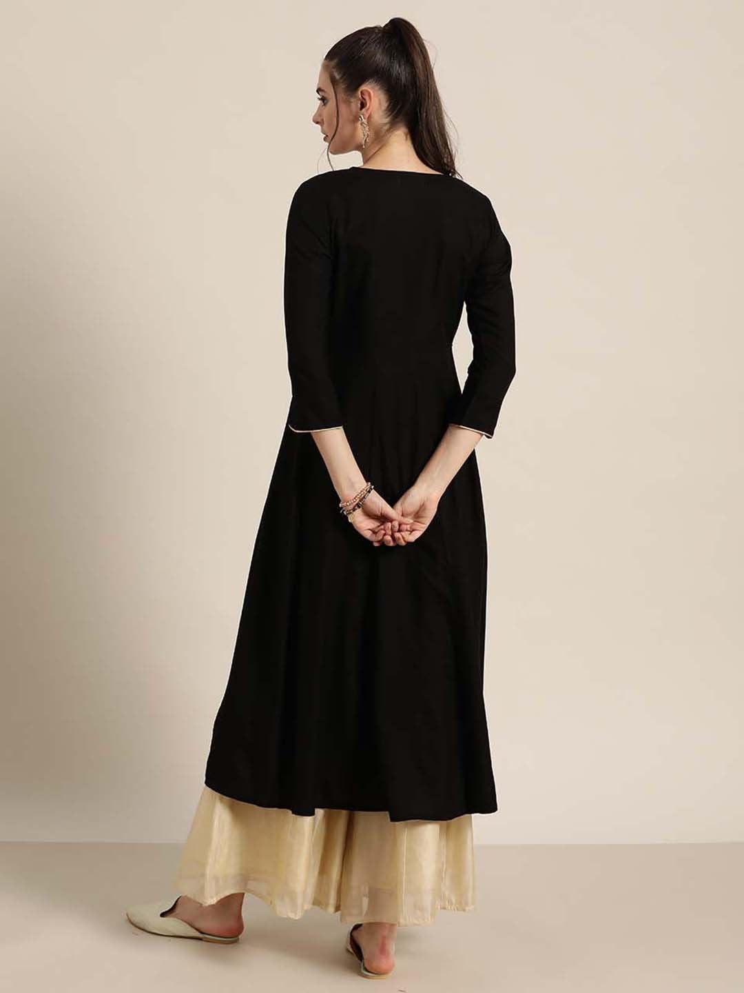 Women's Black Peacock Motif Embroidery Anarkali