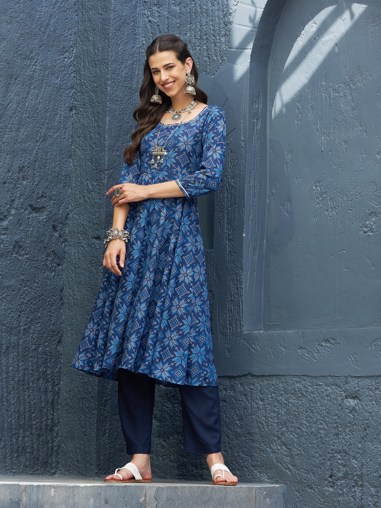Women's Blue Floral Anarkali Kurta