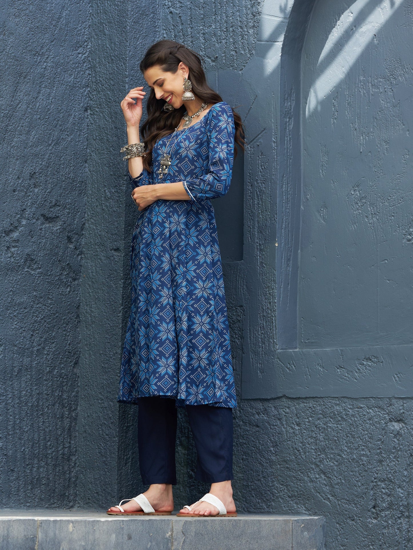 Women's Blue Floral Anarkali Kurta
