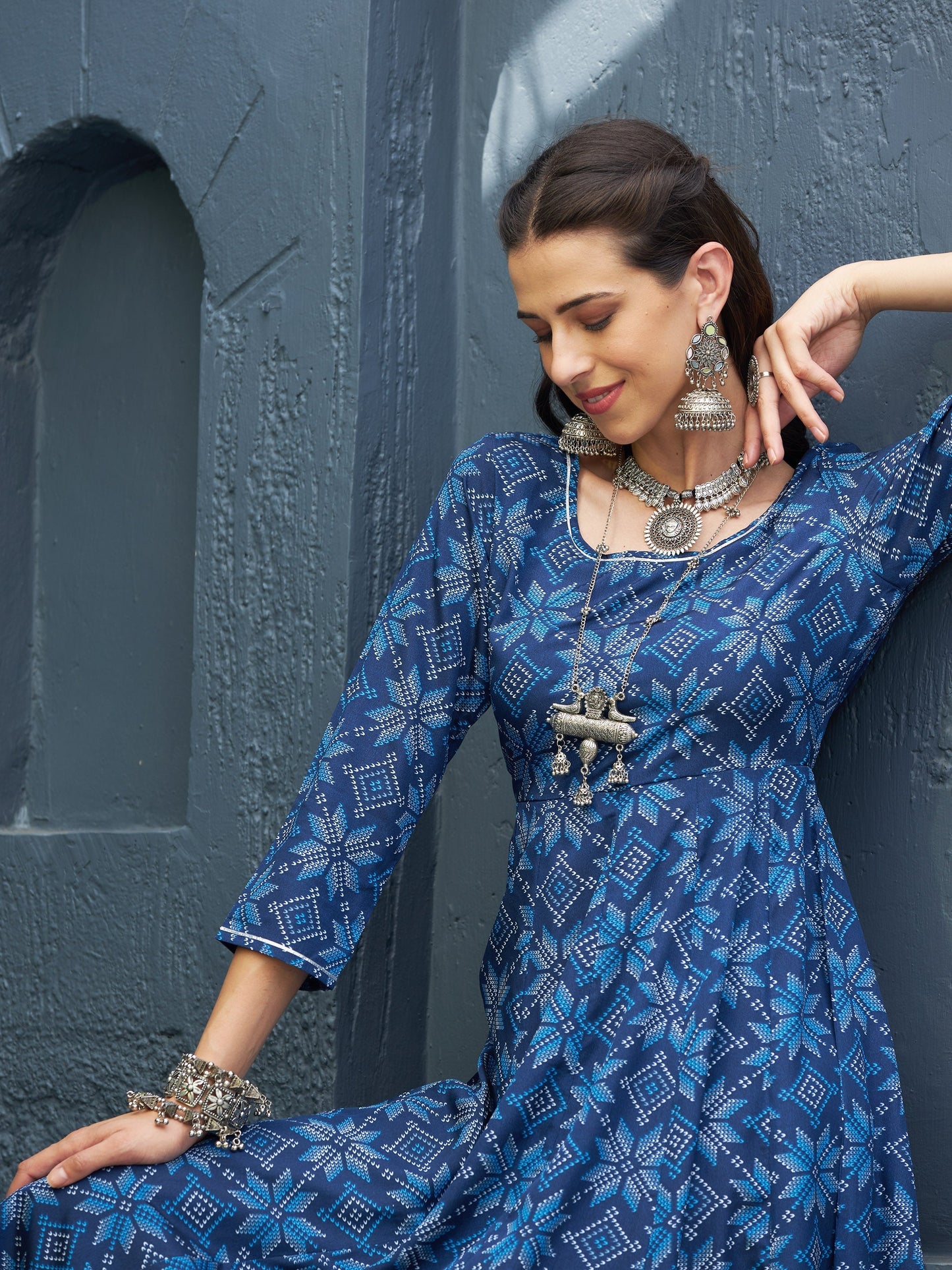 Women's Blue Floral Anarkali Kurta