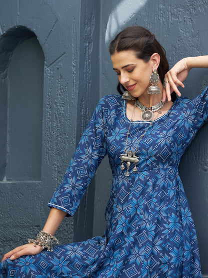 Women's Blue Floral Anarkali Kurta